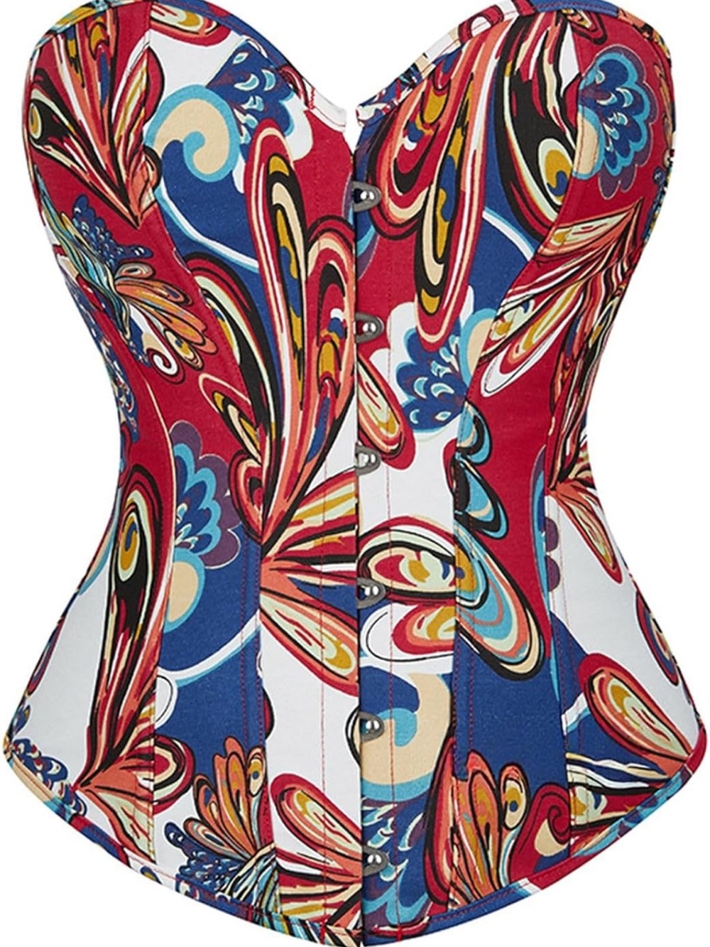 Colorful Paisley Bustier denim canvas lace up with Thong Set nwot